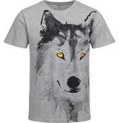 Koszulki męskie - Męski t-shirt z krótkim rękawem, z wilkiem, szary - miniaturka - grafika 1