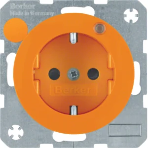 Berker R.1/R.3 Berker Gniazdo z uziemieniem i diodą kontrolną LED, pomarańczowy, połysk - Gniazdka elektryczne - miniaturka - grafika 1