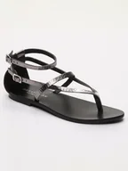 Sandały damskie - Les BAGATELLES Skórzane sandały "Mosholu" w kolorze srebrnym - miniaturka - grafika 1