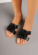 Klapki i japonki damskie - Czarne Klapki Vices Ozdobione Kwiatową Aplikacją 3D Koviznne - miniaturka - grafika 1