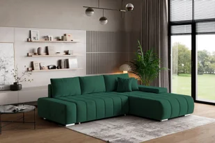 Masseno Narożnik ALESE R-S z funkcją spania i pojemnikiem na pościel Kształt L, Rozkładana sofa, Rogówka - Butelkowa zieleń, MONOLITH 37 - Pościel - miniaturka - grafika 1