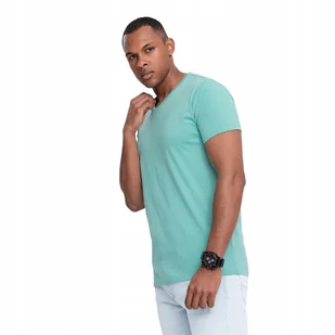 Męska klasyczna bawełniana koszulka BASIC turkusowa V15 OM-TSBS-0145 L - Koszulki męskie Męska klasyczna bawełniana koszulka BASIC turkusowa V15 OM-TSBS-0145 L - Koszulki męskie - miniaturka - grafika 1