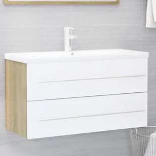 VidaXL Lumarko Szafka pod umywalkę, biel i dąb sonoma, 90x38,5x48 cm, płyta! 804715 VidaXL - Meble łazienkowe - miniaturka - grafika 1