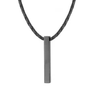 Naszyjniki męskie - Naszyjnik na rzemieniu z czarną prostokątną zawieszką patyczkiem ze stali szlachetnej - Manoki - miniaturka - grafika 1