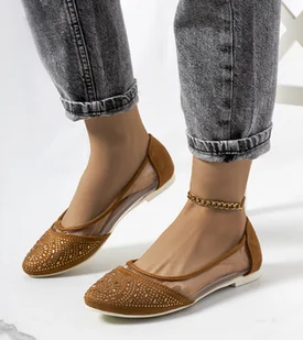 Brązowe pół transparentne baleriny Malene -38 - Mokasyny damskie - miniaturka - grafika 1