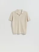 Koszulki męskie - Reserved - Koszulka polo z lnem - złamana biel - miniaturka - grafika 1