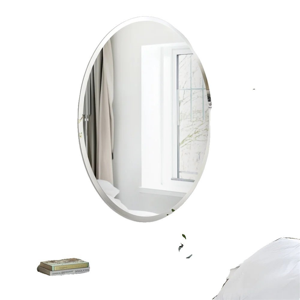 Bezramowe owalne lustro ścienne, wytrzymałe szkło, wszechstronne opcje montażu, 24x32 cale