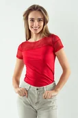 Koszulki i topy damskie - Eldar Dorita koszulka z koronką czerwona L - miniaturka - grafika 1