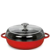 Patelnie - Küchenprofi Provence żeliwna patelnia okrągła emaliowana czerwona/czarna wewnętrzna 24 cm z wysoką szklaną pokrywką, nadaje się do wszystkich kuchenek, w tym indukcyjnych naczyń do zapiekania z - miniaturka - grafika 1