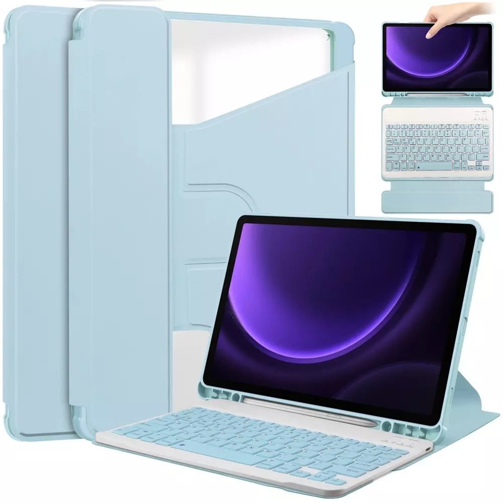 Etui na tablet 4kom.pl Etui 360 i KLAWIATURA do Samsung Galaxy Tab S9/ S9 FE/ S10 FE 10.9 na Rysik, niebieskie