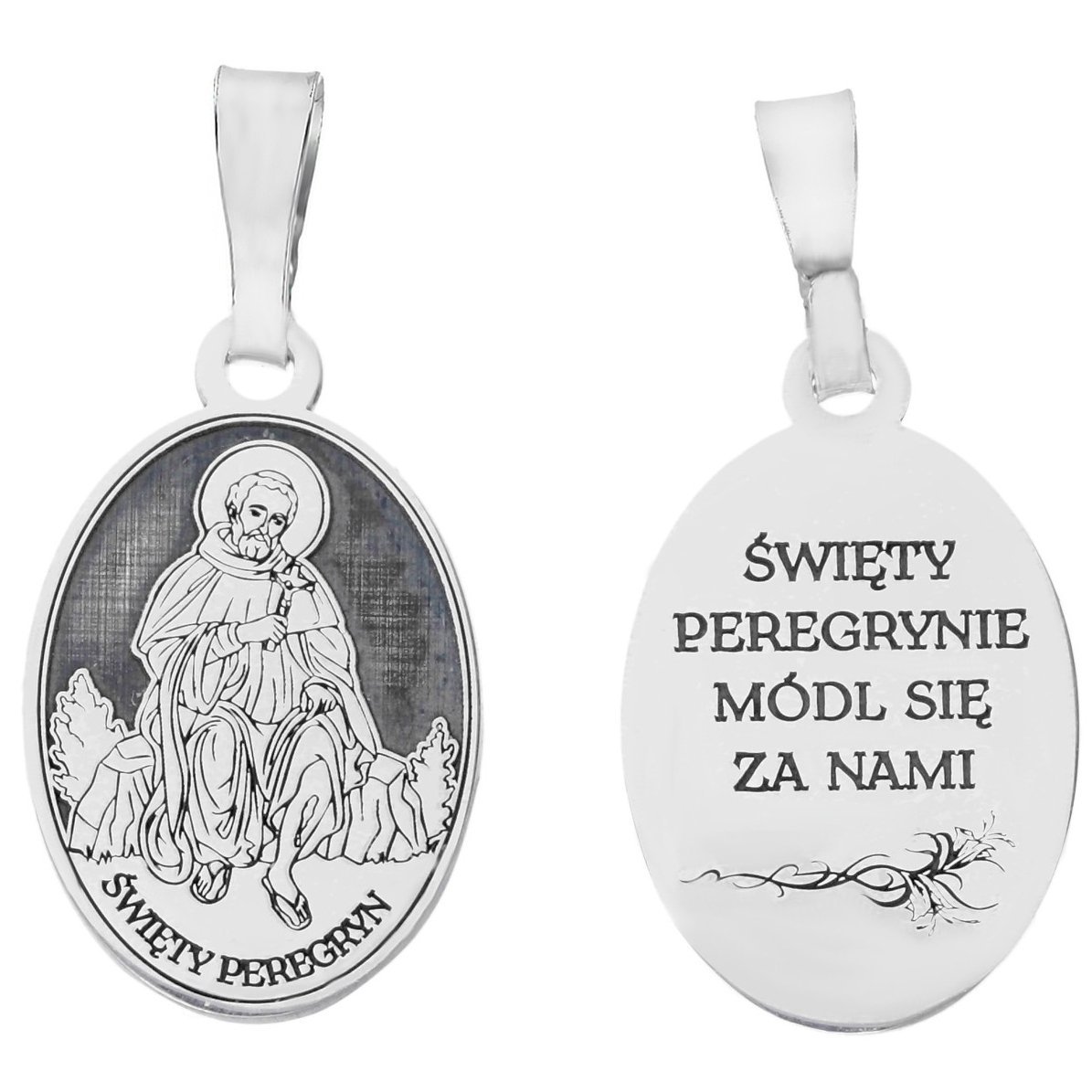 Medalik srebrny Ag 925 rodowany Św. Peregryn MDC044R