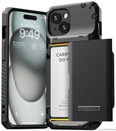 VRS DESIGN Damda Glide Pro etui na telefon iPhone 15, solidny półautomatyczny portfel [4 karty] etui kompatybilne z iPhone 15 (2023) czarny matowy
