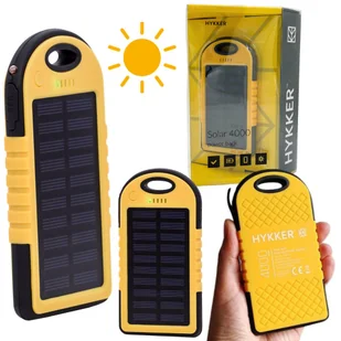 HYKKER Power Bank Solarny 4000 (żółty) - Powerbanki - miniaturka - grafika 1