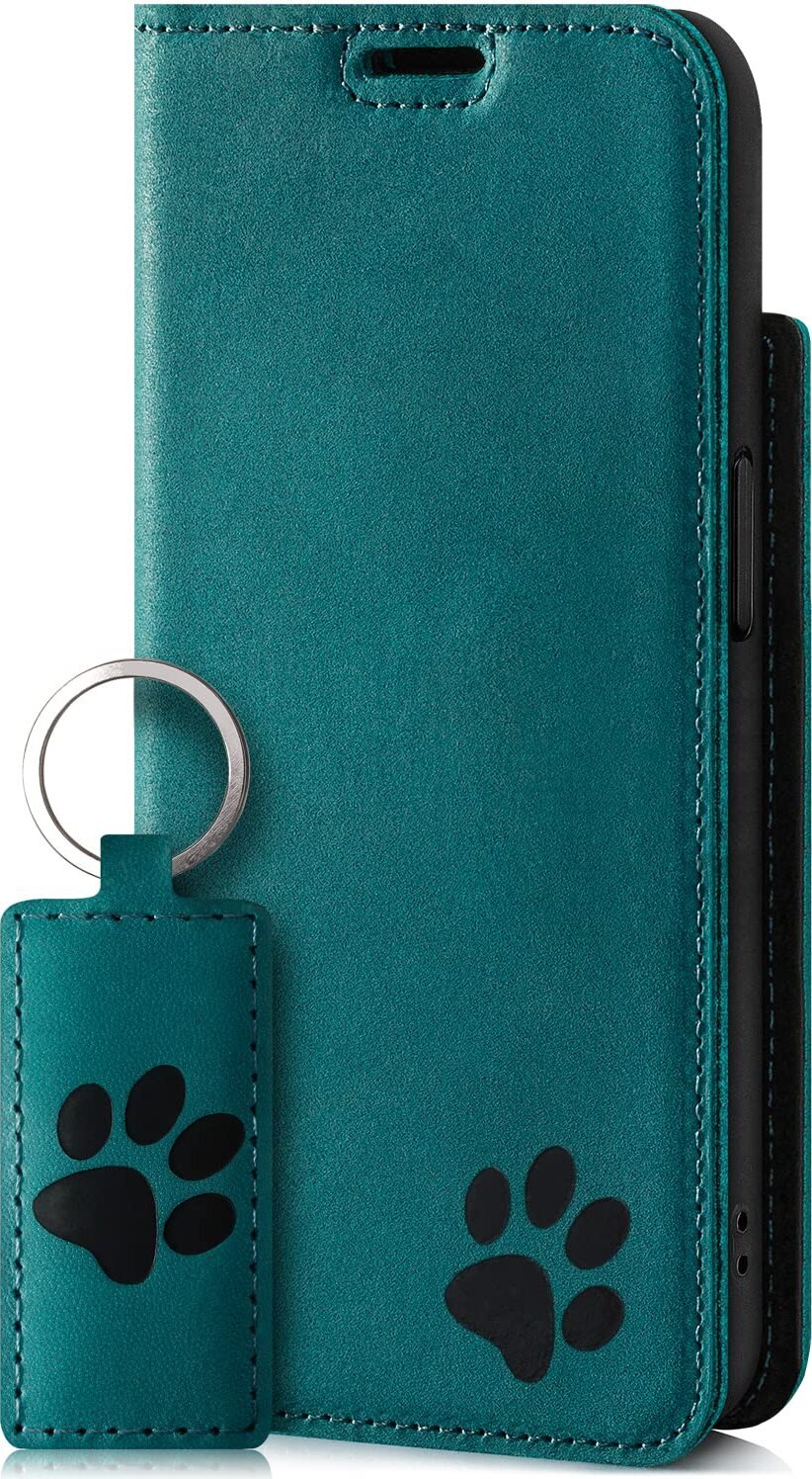 Etui na telefon komórkowy SURAZO Smart Magnet do Apple iPhone 13 Premium ze skóry naturalnej z [slotem na kartę i RFID] (turkusowy)