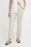 Spodnie damskie - Calvin Klein spodnie z domieszką lnu kolor beżowy proste high waist K20K206695 - miniaturka - grafika 1