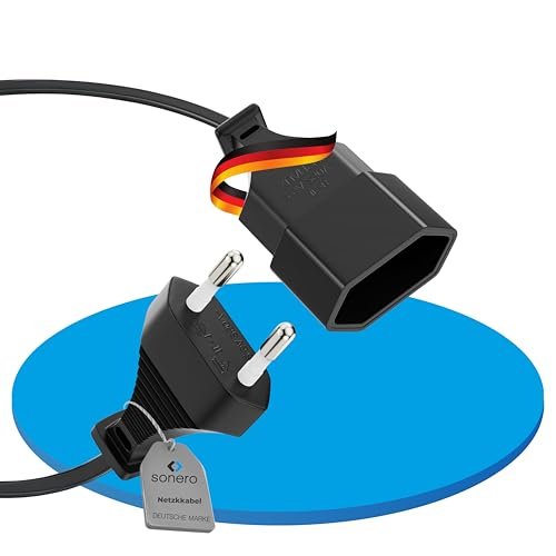 Sonero® Euro kabel sieciowy, kabel zasilający do urządzeń gospodarstwa domowego, wtyczka euro na gniazdo euro, 1,00 m, czarny