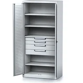 Szafy i regały magazynowe - Szafa warsztatowa MECHANIC, 1950 x 920 x 500 mm, 4 półki, 4 szuflady, szare drzwi - miniaturka - grafika 1