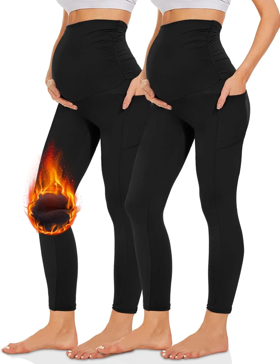 Legginsy Ciążowe z Kieszeniami Kryjące Wygodne i Elastyczne XL Czarne