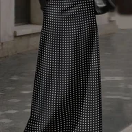 Spódnice - TEMU Elegancka czarna spódnica z uniwersalnym nadrukiem w kropki i elastycznym pasem dla kobiet, idealna na jesień i zimę. - miniaturka - grafika 1