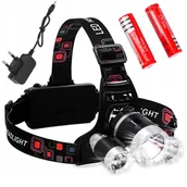 Latarki - Latarka czołowa akumulatorowa 3x led XM-L T6 mocna lampka na głowę czołówka - miniaturka - grafika 1