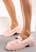 Mokasyny damskie - Jasnoróżowe Mokasyny na Grubej Podeszwie z Ozdobną Klamerką Silensa - miniaturka - grafika 1