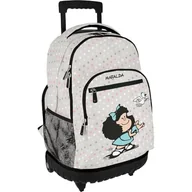 Plecaki - Grafoplás - Plecak z wbudowanym wózkiem, Mafalda Bird, podwójne koła, 29 litrów, 52 x 37 x 25 cm, model rolkowy, idealny dla dzieci i szkoły podstawowej, szary, 52 x 37 x 25 cm, szkoła, Szary - miniaturka - grafika 1