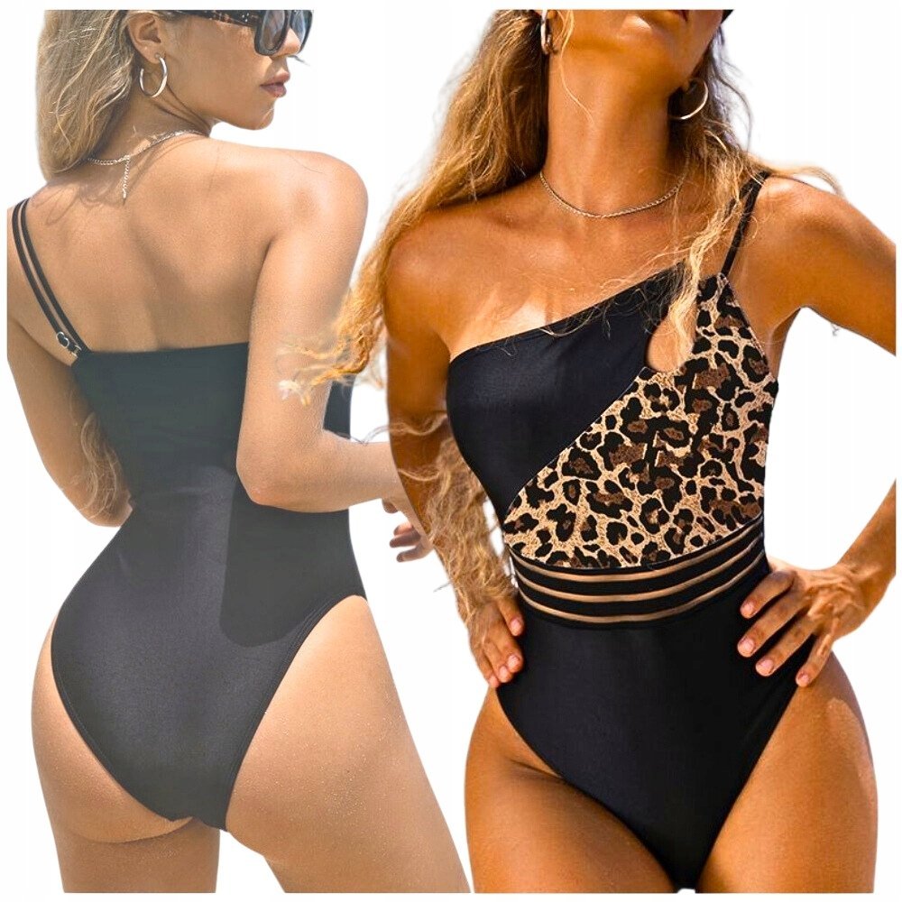 STRÓJ KĄPIELOWY JEDNOCZĘŚCIOWY DAMSKI KOSTIUM CZARNY MODELUJĄCY PANTERKA L