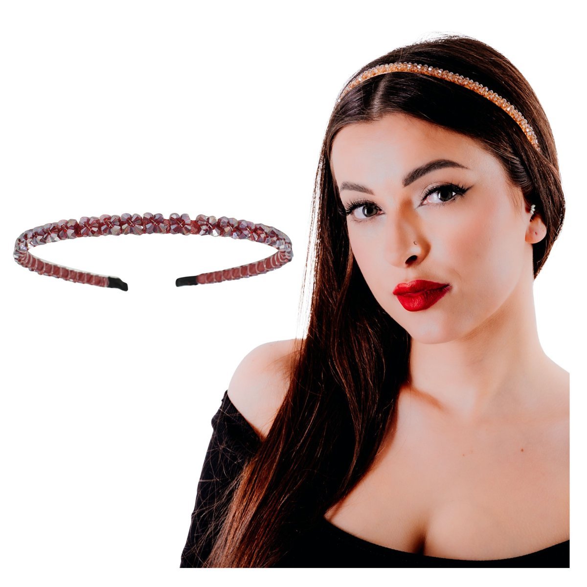 Opaska do Włosów Fioletowa na Głowę z Cyrkoniami Błyszcząca Lekka i Wygodna