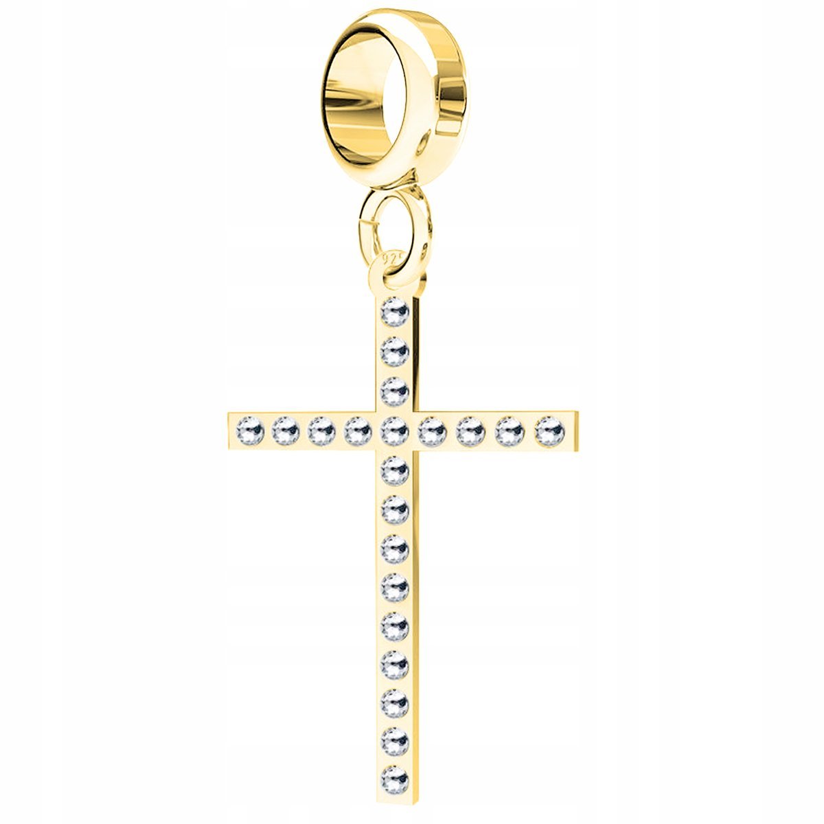 Charms Złoty z Krzyżykiem Krzyżem Cyrkonie Krzyż Krzyżyk Cross SREBRO 925