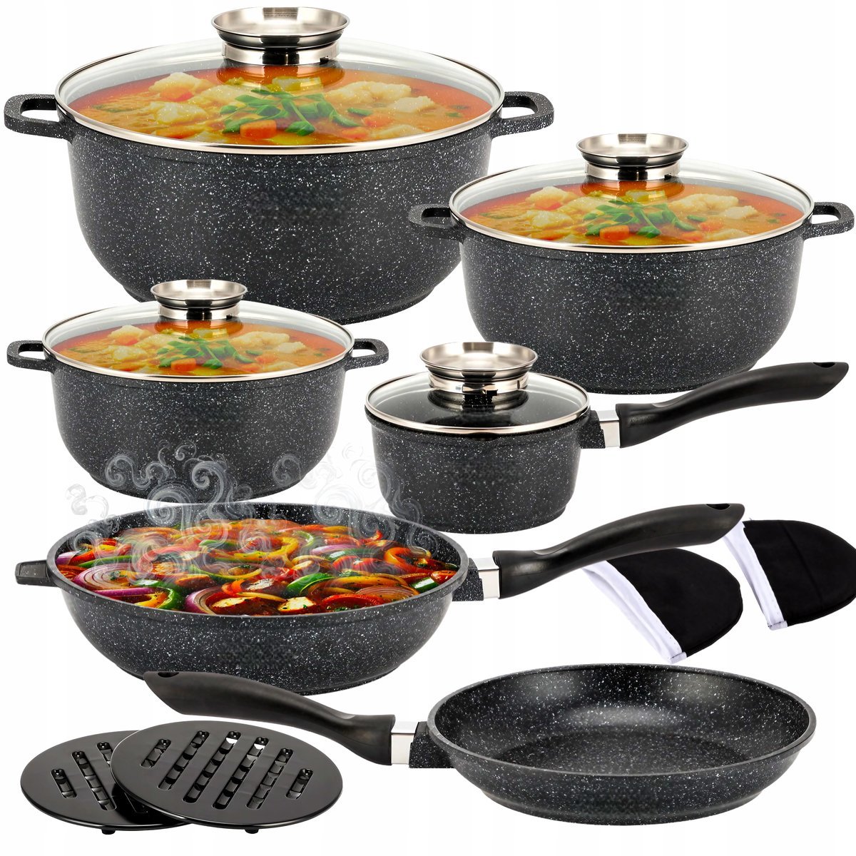 2 x ZESTAW GARNKÓW GARNKI INDUKCJA / GAZ MARMUROWE KOMPLET GARNKÓW MARMURKO