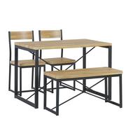 Stoły z krzesłami - Beliani Beliani Zestaw do jadalni stół 2 krzesła i ławka jasne drewno z czarnym FLIXTO - miniaturka - grafika 1