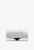 Torebki damskie - Srebrna Torebka Kopertówka z Łańcuszkiem Zdobiona Metaliczną Aplikacją Idalinna - miniaturka - grafika 1