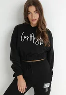 Bluzy damskie - Czarna Bluza Krótka z Kapturem Lamaara - miniaturka - grafika 1