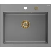 Zlewozmywaki - Mexen Elix zlewozmywak granitowy 1-komorowy 600 x 500 mm, szary, syfon złoty - 6525601005-71-G - miniaturka - grafika 1
