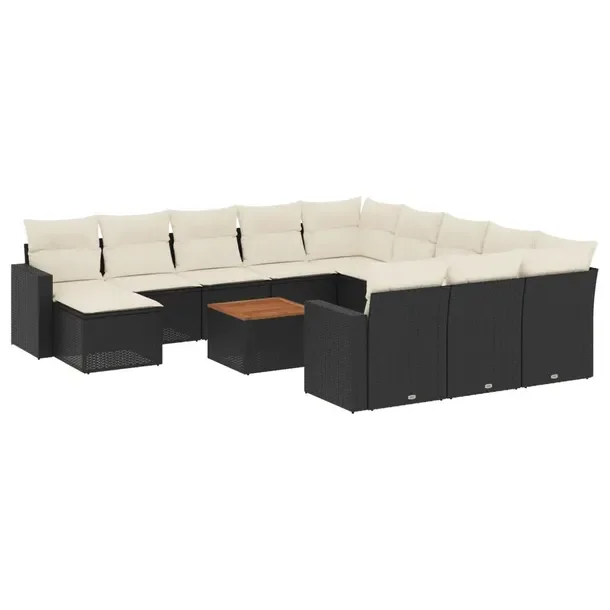 Zestaw mebli ogrodowych modułowych czarny rattan PE z poduszkami 62 x 62 x