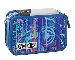 COMIX FLASH 3-komorowy piórnik dla dziewczynek i dzieci z wbudowanymi przyborami szkolnymi i przegródkami na długopisy + pióro wymazywalne Frixion – duży niebieski piórnik szkolny, 20 x 12 x 7 cm, - Piórniki - miniaturka - grafika 1