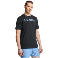Koszulki sportowe męskie - Męski t-shirt z nadrukiem Under Armour UA M Sliced Wordmark 60/40s Ss - czarny - UNDER ARMOUR - miniaturka - grafika 1