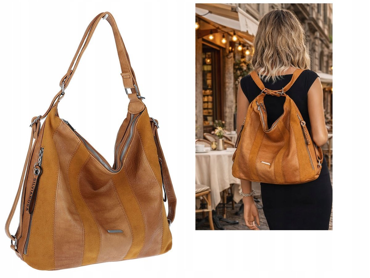 Torebka Damska Shopper Plecak Miejska 2w1 Worek na Ramię SR090 Brązowa