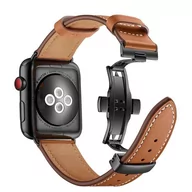 Akcesoria do smartwatchy - Opaska Pasek Bransoleta Leather Butterfly Apple Watch 1/2/3/4/5/6/7/8/Ultra/Se 42/44/45/49Mm Brązowa - miniaturka - grafika 1