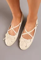 Baleriny - Beżowe Balerinki z Kokardką i Sprzączkami Yrisa - miniaturka - grafika 1