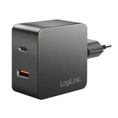 Ładowarki do telefonów - Podwójny adapter ładowania USB, 1x USB-A, 1x USB-C, GaN, 45 W, czarny - miniaturka - grafika 1