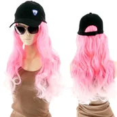 Ozdoby do włosów - Damska Czapka Z Daszkiem I Peruką  Włosy Długość 40cm Różowe - miniaturka - grafika 1