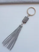 Breloki - Popielaty Brelok Chwost Do Kluczy Srebrny Brokat Jaspis - miniaturka - grafika 1