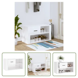 The Living Store Szafka na buty biały wysoki połysk 80x35x45 cm materiał drewnopochodny - Szafki na buty - miniaturka - grafika 1