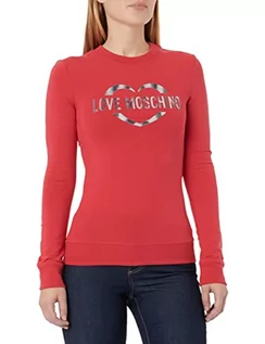 Bluzy damskie - Love Moschino Damska bluza z długim rękawem Slim Fit Crew Neck with Brand Heart Olographic Print. Bluza, czerwony, 46 - grafika 1