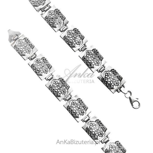 ankabizuteria.pl Bransoletka srebrna oksydowana KWIATKI