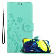 Etui i futerały do telefonów - Pokrowiec Cadorabo do Samsung Galaxy A80 / A90 4G w kolorze FLORAL TURQUOISE pokrowiec ochronny w kwiatowy wzór z zapięciem magnetycznym, funkcją podstawki i kieszeniami na karty etui z klapką w kwiaty etui na telefon z klapką etui na książkę - miniaturka - grafika 1