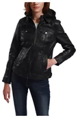 Kurtki damskie - Kurtka damska Lee Baya skórzana z kapturem czarna  -M - miniaturka - grafika 1