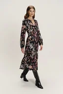 Sukienki - Czarna sukienka z kolorowym nadrukiem w liście - Greenpoint - miniaturka - grafika 1