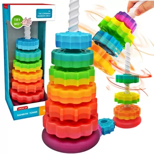 Zakręcona Wieża Tęczowa Piramidka Sensoryczna TĘCZOWE KOŁA ZĘBATE  Spirala Do Układania Sorter  Bam Bam - Zabawki interaktywne dla dzieci - miniaturka - grafika 1